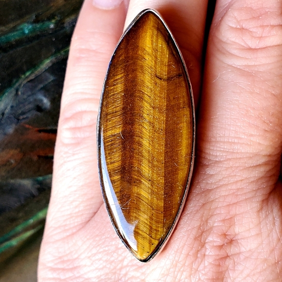 New Huge Tiger Eye 925 Silver Statement Ring. - Picture 10 of 15